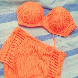 Coral High Waisted Bathing Suit